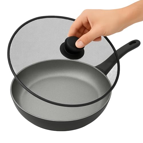 Tapa antisalpicaduras para sartén con malla antiadherente,Tapadera Multiusos sartenes, Protector contra Salpicaduras, Tapa con Mango ergonómico, Protector contra grasa, Apta para 29 cm