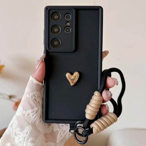Coque silicone Galaxy A51 noire avec cordon bracelet de poignet amovible