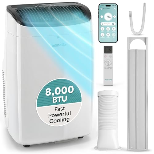 Image of SereneLife 8,000 BTU Portable Air Conditioner with Dehumidifier & Fan | Portable AC Unit with WiFi for Wide Area Climate Control | Compact Standing Air Conditioner with Window Kit