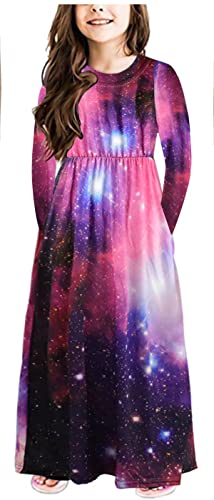 Miss Bei Girl's Summer Short Long Sleeve Stripe Holiday Dress Maxi Dress with Pocket Size 3-16T