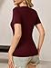 Womens Summer Sexy Short Sleeve Tshirt Tops Deep V Neck Shirts Casual Slim Fit Basic T-Shirt Tee A-Wine Red