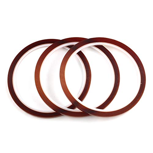 Image of E-outstanding 3pcs 1 /8 inch Tawny Polyimide Single Silicone Adhesive Tape 3mmx33m High Temperature Resistant Tape for Masking, Welding, PCB Gold Finger Protection, Electronic Adhesive Insulation