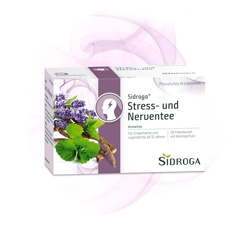 Sidroga® Stress- und Nerventee: Arzneitee mit Baldrian, Lavendel, Melisse und Pfefferminze, 20 Teebeutel à 2 g