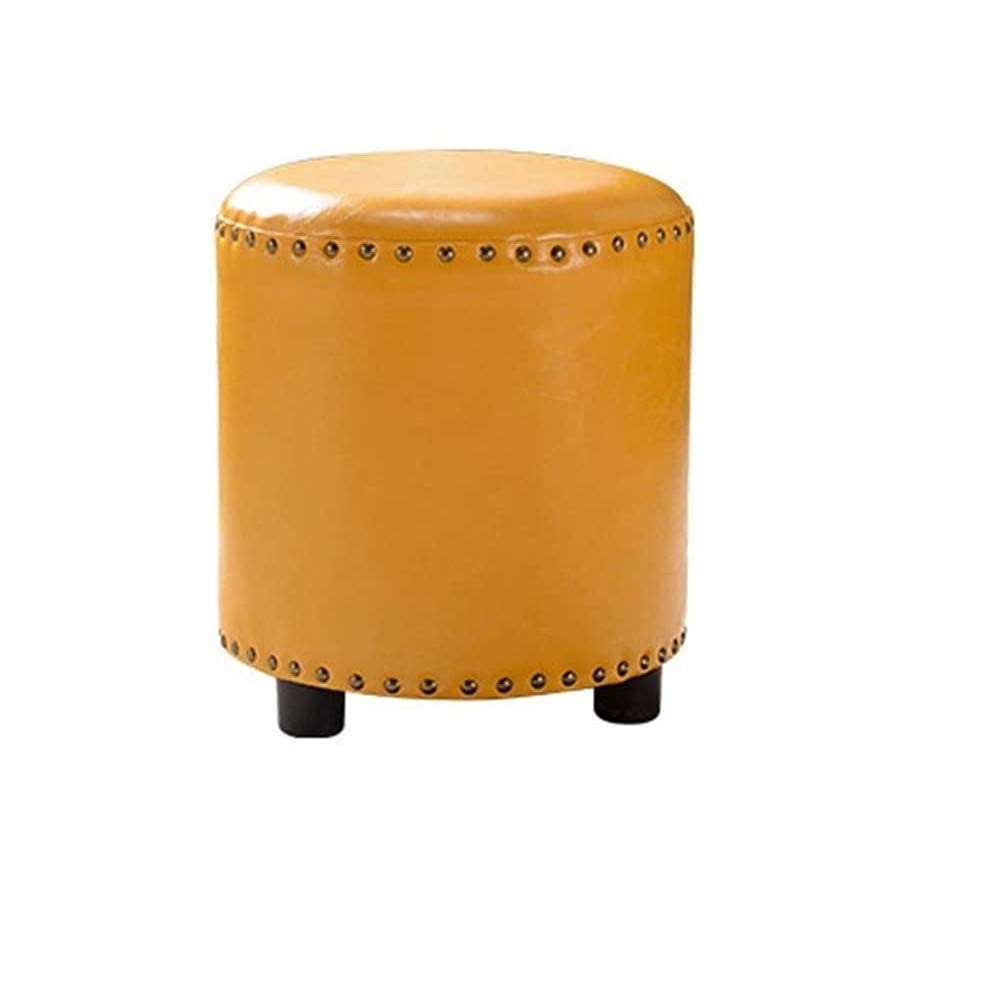 Repose-pieds en bois pouf rond maquillage chaise table basse simili-cuir jaune
