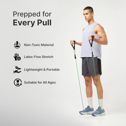 Image of CULT Resistance Tube with Foam Handles, Door Anchor for Exercise & Stretching | Suitable in Home & Gym Workout for Men & Women | Heavy-Duty Toning Band (Green, Heavy Resistance 20-25 Kg)