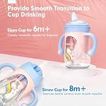 hahaland 2 in 1 Sippy Cup for Toddlers with Spout & Straw, Spill Proof Baby Trainer Leaner Transition Cup with Handles Sippy Cup for Baby 6 12 Months, 8 Ounce (One Cup with Spout & Straw)