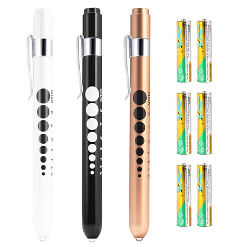 Stylo lumineux médical en alliage avec jauge de pupille pour infirmières | Lot de 3 lampes