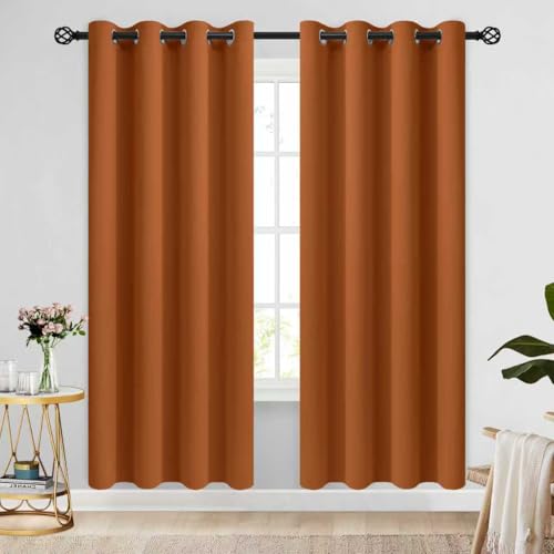 Image of COSVIYA Grommet Room Darkening Brunt Orange Curtains 72 inch Length | Thick Polyester Blackout Light Blocking Insulated Thermal Curtain Drapes for Bedroom /Living Room,2 Panels,52x72 inches
