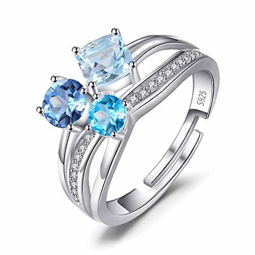 JewelryPalace Anello a Tre Pietre Donna Argento 925 con Genuino Topazio Azzurro, Infinito Anelli Regolabili Donna con Pietra a Taglio Cuscino, Fedina Zirconi Anelli Anniversario Set Gioielli Donna