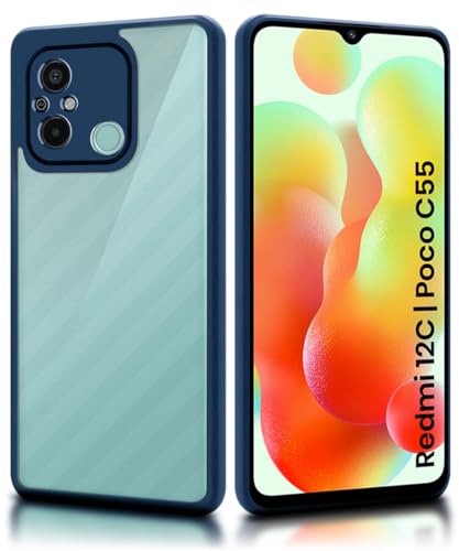 Image of WOW IMAGINE Shockproof Hybrid Back Cover for Xiaomi Redmi 12C | Poco C55 | Hard Slim fit Back Case | PC & TPU | Clear Transparent Case - Blue
