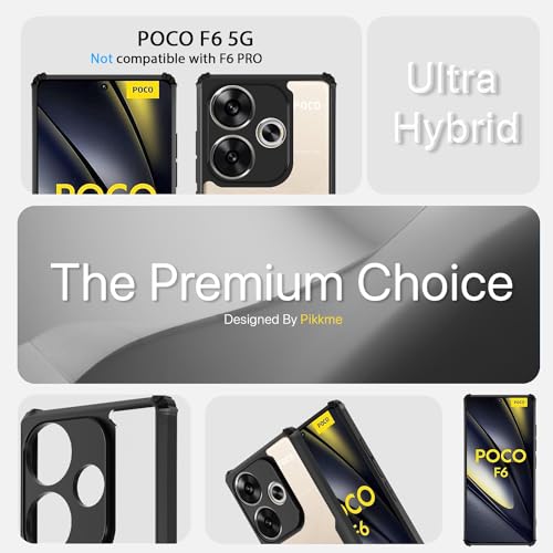 Image of Pikkme Poco F6 5G Back Cover | Crystal Clear Transparent Back | Ultra Hyrbid | Full Camera Protection | Raised Edge | Bumper Back Case (Black)