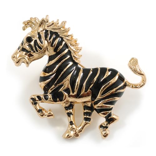 Broche de cebra en tono dorado, 50 mm de ancho, talla única, Esmalte