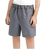 Boys Dress Suit Shorts Elastic High Waist Pull on School Uniform Cotton Short Casual Loose Performance Shorts 3-17 Y Gray