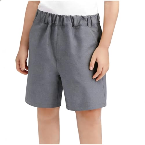 Boys Dress Suit Shorts Elastic High Waist Pull on School Uniform Cotton Short Casual Loose Performance Shorts 3-17 Y Gray