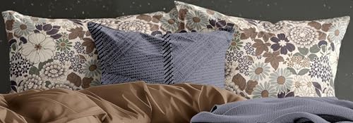 Image of Bedding Set Combo of Double Bed Duvet Cover Set with Fitted Bedsheet & 2 Pillow Covers | 300 TC Cotton Fabric | Zipper Closure |All Round Elastic|Warm Stuff|SED 050|Beige Multi Leaves | Breathable material