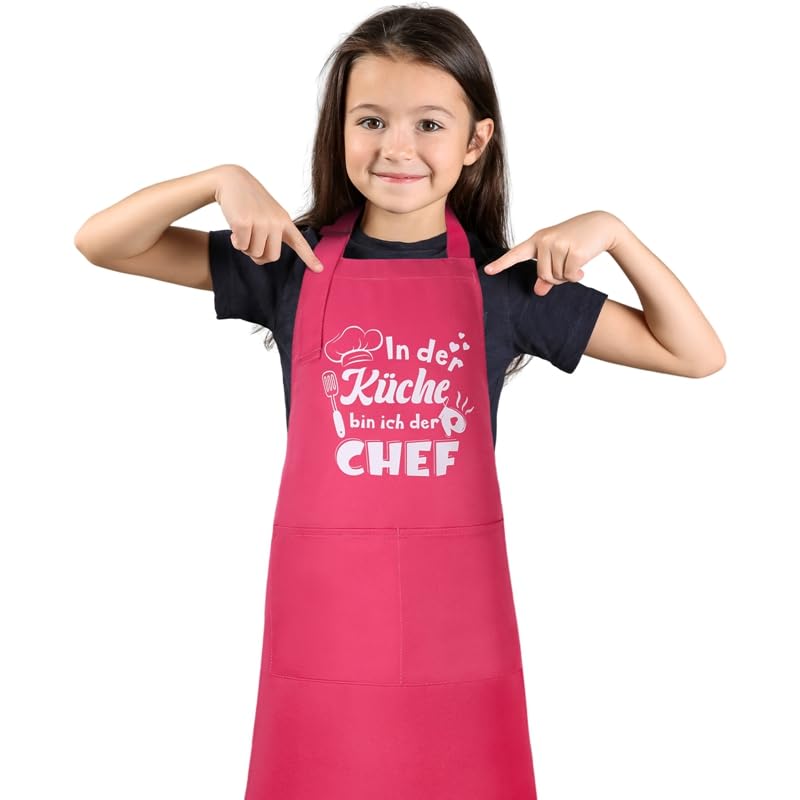 Livdouyu Kochschürze Kind - Grillschürze für Mädchen und Jungen beim Kochen, Malen, Grillen (Rosa)