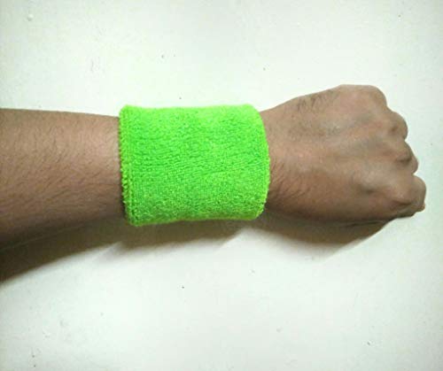 Image of Play2Fit 4 Wristband (2 Pair) Soft Sweatband for All Sport, Stretchable, Sweat Absorbent Supports Wrist Made in India (Green, 3 Inch)