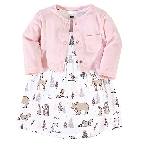 Image of Hudson Baby Infant and Toddler Girls Cotton Dress and Cardigan Set