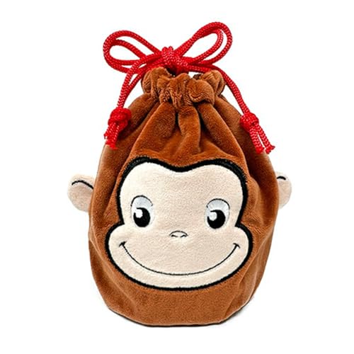 おさるのジョージ ぬいぐるみ 巾着ポーチ 約17cm おもちゃのダイヤモンド付き (レッド)