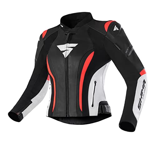 SHIMA Miura 2.0 Giacca moto - Pelle, donna, giacca sportiva con protezioni per schiena, gomiti, spalle, pelle traforata, per tuta 2 pezzi (42, Rosso Fluo)