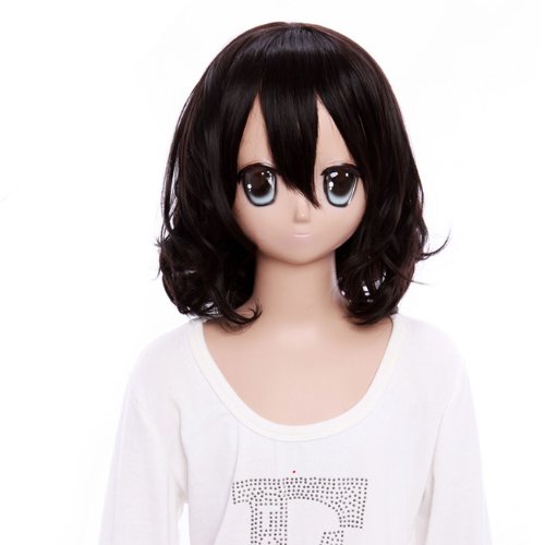 SureWells Black Wavy Curly Wig Charming Touhou Project Tewi Inaba Mudium Long Cosplay Wigs Costume Wigs