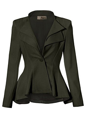 Women Double Notch Lapel Office Blazer Jk43864 1073T Olive Large #TOP18