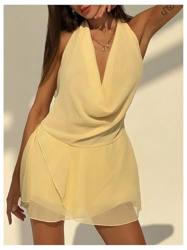 MakeMeChic Women's Plus Size Halter Dress Ruffle Tiered Draped Backless Y2K Mini Dresses4