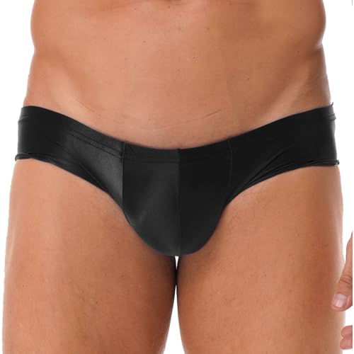 Moily Men's Sexy Pouch Low Rise Briefs Pantie Shiny Glossy Swim Trunks Swimwear Bottoms Underpants Black Medium3
