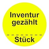 Inventuretiketten, Inventuraufkleber 'Inventur gezählt Stück' - Durchmesser 50 mm - 1000 Stück (Leuchtgelb)