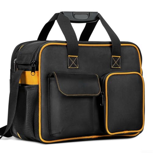 Filteilect Tool Bag With 19 Pockets Heavy Duty Storage Organizer 1680D Oxford Fabric Shoulder Strap Adjustable Handle For Electricians Plumbers Black 38cm - Image 7
