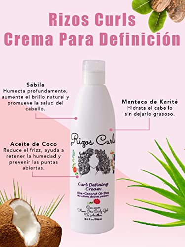 Rizos Curls Curl Defining Cream For Curly Hair. For Defined, Bouncy, Shiny, Frizz-Free, Voluminous Curls. With Aloe Vera, Shea Butter & Coconut Oil. #TOP3