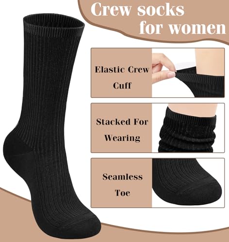 Image of YSense Women's Cotton Crew Socks 6 Pairs, Long Cute Aesthetic Neutral Athletic Boot Socks for Women Stocking Stuffers Gifts