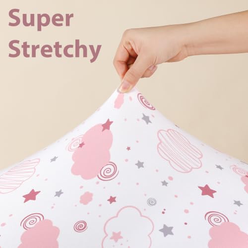 Image of Pack and Play Sheets Fitted, Mini Crib Sheets Girl 38 inch x 26 inch Compatible with Graco Pack n Play and Portable Playard Mattress Pads, 3-Pack Soft Microfiber Pink Rainbow