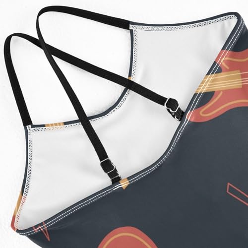 Girls One Piece Swimsuits Bass Guitar and Lightning on Dark Sport Halter Swimwear Beach Bathing Suit,9-10T4