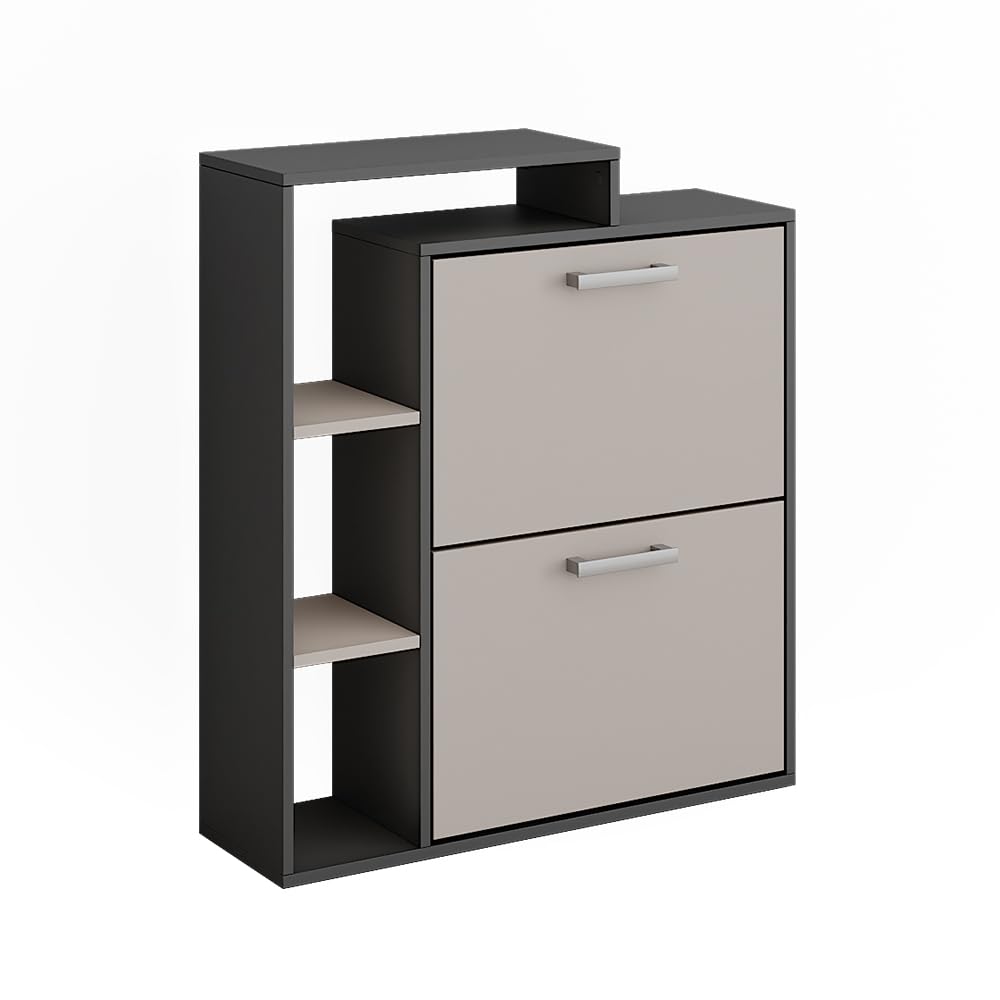 Vicco Schuhkipper Orlando, Anthrazit/Greige, 80 x 90 cm | mit zwei Klappregalen zur platzsparenden Schuhaufbewahrung