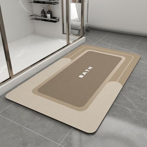 Image of MontVoo Bath Mat-Bath Mat Rug Non Slip Super Absorbent Stain Resistant Quick Dry Thin Bathroom Rug-Bath Mats for Bathroom Floor Bathtub Vanity-Bathmat Bath Rug Easy Care-17 inchx27 inch,Beige
