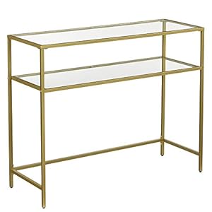 VASAGLE Consoletafel, bijzettafel met 2 planken, 100 x 35 x 80 cm, gehard glas, opbergrek, metalen frame, verstelbare…