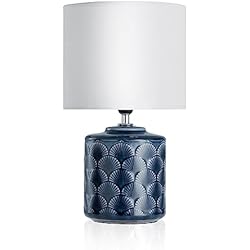 Lamparas De Mesita De Noche Azul Pauleen 48021 sobremesa Glowing Midnight máx. 20W E14 Lámpara para mesita de Noche Azul y Blanco cerámica/Tela sin Bombilla