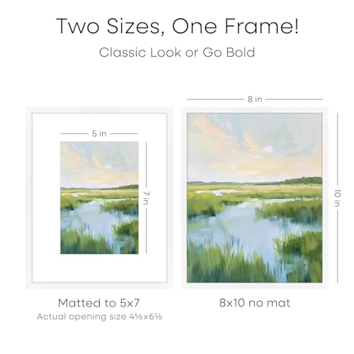 Image of Homeforia White Picture Frames 8x10, High End Metal 8 x 10 Photo Frame with Mat 5 by 7 Art, 10x8 White Frame Matted to 5x7 inch Print, 8by10 Wall or Tabletop Frames, Tempered Glass, Wall Kit, Set of 1