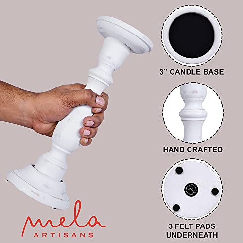 Mela Artisans AZCA2004-M Shabby White Hand Carved Wooden Pillar Candle Holders thumb #2