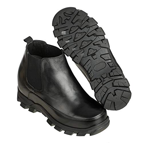 Image of Calden Men's Invisible Height Increasing Elevator Shoes - Black Leather Slip-on Hiking-style Ankle Boots - 4.9 Inches Taller - K332011 - Size 11 D(M) US