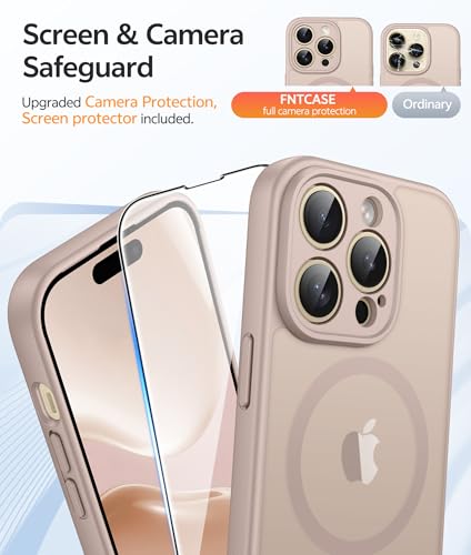 Image of FNTCASE for iPhone 14 Pro Case: [Compatible with Magsafe] Translucent Matte Cases with [Full Camera Protection] [Screen Protector] Military Grade Shockproof Protective Phone Cover - Desert Gold