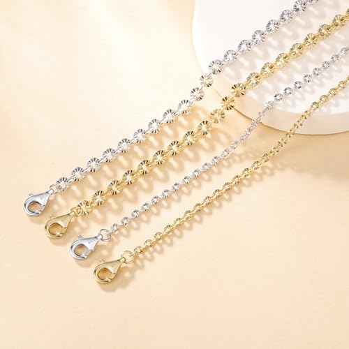 FANCIME 'Sunlit Grace' Gold Plated Sterling Silver Blossom Link Chain Necklace Fine Jewelry Gift for Women and Men, Width: 2.2&3.8MM, Length: 18&20 Inches2