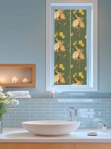 Vinilo Decorativo para Ventana con Conejo y Flores Verde 17x39 in miniatura 4