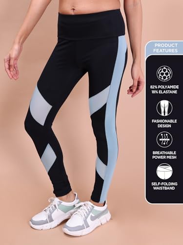 Image of Rupa Colors Womens PLAYSURE Dry FIT Activewear Leggings | Stretchable Warp Knit Fabric | Breathable Mesh Self-Folding Waistband | Body-Hugging | Reflecting Logo