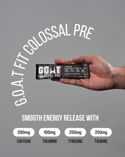 Image of GOAT Fit Colossal Pre | PreWorkout Powder 200mg Caffeine 3.5g Beta-Alanine 3g Citrulline 1.5g Arginine 1g Creatine with Himalayan Pink Salt (12gm Single Serving, Masala Lemonade)