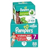 Pampers Pull On Cruisers 360° Fit Disposable Baby Diapers Size 7, One Month Supply (88 Count) with Free & Gentle Baby Wipes 12 Flip-Top Packs (936 Wipes Total)