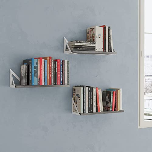 Wallniture Minori Gray Floating Shelves For Wall, Bathroom Shelves For Over The Toilet Storage, Wood Wall Shelves For Bedroom, Living Room, Kitchen, Set Of 3 #TOP5