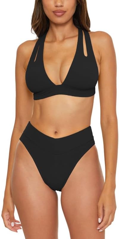 BECCA Women's Pucker Up High Waist Bikini Bottom (Black, X-Small)