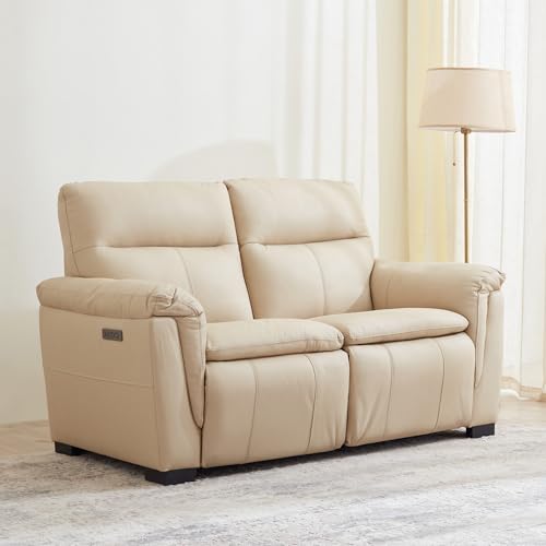 Image of Home Centre | Senorita Half Leather 2-Seater Electric Recliner | Recliner Sofa for Living Room | Solid Wood | Ivory | 1 Year Warranty